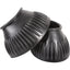 Classic Equine Rubber Pull-On Bell Boots in black, offering durable hoof protection for horses. These ribbed rubber boots feature a seamless pull-on design with a rolled top edge to prevent chafing. Ideal equestrian gear for protecting against overreach injuries during turnout or performance. High-quality black rubber construction makes these essential horse boots a reliable choice for any rider looking for dependable, long-lasting horse tack.