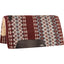 Classic Equine Sensorflex Wool Saddle Pad featuring a geometric pattern in maroon, cream, and slate blue. This premium western saddle pad includes durable black leather wear leathers and a plush fleece lining for ultimate horse comfort. Designed for performance, this high-quality horse tack offers superior shock absorption and a contoured fit for trail riding or ranch work. Stylish and durable western riding gear for any equestrian.