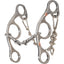 Classic Equine Sherry Cervi Gag Bit featuring a durable stainless steel construction with a twisted wire mouthpiece for precision control. This western horse bit includes long shanks with multiple rein loops for adjustable leverage and a pre-attached curb chain. Elegant copper diamond inlays on the cheeks promote salivation and comfort. Perfect for barrel racing and performance training, offering a balance of responsiveness and control for horse and rider.