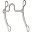 Classic Equine Shoulder Holder Bit, a professional stainless steel western shank bit for barrel racing. Features a medium-high port mouthpiece designed to help lift the horse's shoulder for better control and tighter turns. This durable silver-finish bit includes swiveling shanks, top headstall loops, and bottom rein loops. High-performance horse tack for improving precision and communication in the arena.