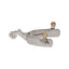 Classic Equine SS Clover 4pt Chap Guard Spur crafted from polished stainless steel. This durable western riding spur features a unique four-point flower clover rowel with brass accents and matching brass buttons. The design includes a protective chap guard and an engraved brand logo on the inner heel band, offering a secure fit and elegant style for equestrian performance and horse training.