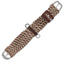 Classic Equine Straight Cinch featuring a brown and cream woven mohair blend for maximum horse comfort and breathability. This durable western cinch includes heavy-duty stainless steel buckles, center D-rings for attachments, and a signature leather center plate. A premium piece of equestrian tack designed for longevity and performance, perfect for western riding disciplines and trail comfort. Made in the USA.