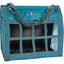 Classic Equine Western Horse Hay Bag in vibrant teal, featuring a heavy-duty, waste-reducing webbed front for slow feeding. This durable equestrian feeder includes adjustable top straps with metal swivel snaps for secure hanging in stalls or horse trailers. Perfect for minimizing hay waste and keeping horses occupied, this high-quality horse gear combines functionality with a stylish design for professional and hobbyist riders.