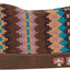 Patterned horse saddle pad with brand logo on a white background