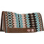 Patterned saddle pad with brown border on a white background