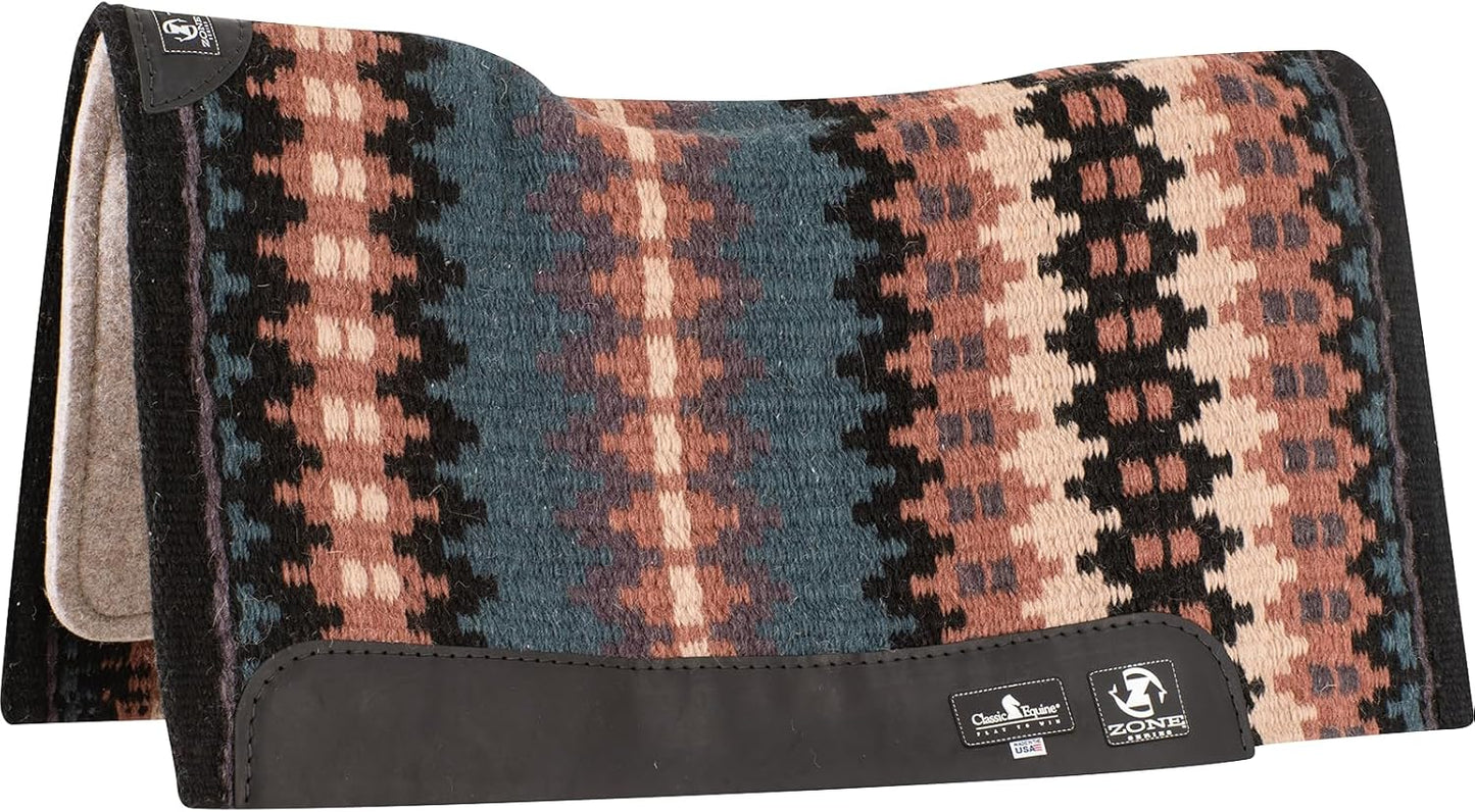Classic Equine Zone Series Wool Blanket Top Western Saddle Pad - Zoombang Technology & Orthopedic Felt - Multiple Sizes
