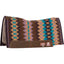 Classic Equine Zone Series Wool Blanket Top Western Saddle Pad with a striking geometric pattern in turquoise, lavender, tan, and chocolate brown. This premium western horse pad features durable leather wear leathers, a contoured spine for an anatomical fit, and heavy-duty shock absorption. Perfect for ranch work, barrel racing, or trail riding, it combines traditional Navajo style with elite equine protection for ultimate performance and comfort.