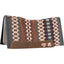 Classic Equine Zone Series Wool Blanket Top Western Saddle Pad featuring a vibrant southwestern geometric pattern in teal, chocolate brown, and tan. This contoured horse pad is designed with durable leather wear leathers and a thick, shock-absorbing felt liner for ultimate comfort. Premium Western riding equipment perfect for trail riding, performance, or everyday use.