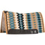 Classic Equine Zone Series Wool Blanket Top Western Saddle Pad with a vibrant southwestern geometric pattern in turquoise, black, tan, and cream. This high-performance contoured pad features durable black wear leathers and a shock-absorbing felt core for maximum horse comfort. Ideal for western performance, ranch work, or trail riding, offering professional-grade protection and classic style for any equestrian.