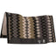 Classic Equine Zone Series Western saddle pad featuring a patterned wool blanket top with a geometric zig-zag design in black, charcoal, tan, and olive green. This high-performance equestrian pad includes a thick felt lining for impact protection and durable black leather wear leathers for longevity. Contoured for a comfortable fit, it showcases the Classic Equine and Zone Series logos, making it ideal for western performance, ranch work, or trail riding.
