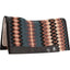 Classic Equine Zone Series Wool Blanket Top Western Saddle Pad featuring a vibrant southwestern pattern in teal, cocoa brown, black, and tan. This premium equestrian gear includes protective black leather wear leathers and a contoured spine for superior fit. Designed for maximum shock absorption with a high-quality felt liner, it’s a stylish and functional choice for western performance, ranch work, or trail riding.
