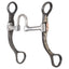 Classic Equine 7.5" Cheek Correction Bit for horses, featuring a high port silver mouthpiece and blackened steel shanks with intricate silver and copper floral engravings. This western correction bit offers enhanced control and independent lateral movement through its swivel joints. High-quality equestrian tack ideal for training and western performance disciplines.