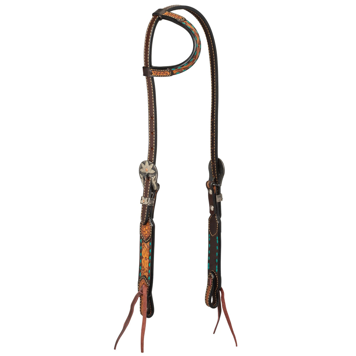 Weaver Leather Turquoise Cross Floral Buckstitch 5/8" Headstall