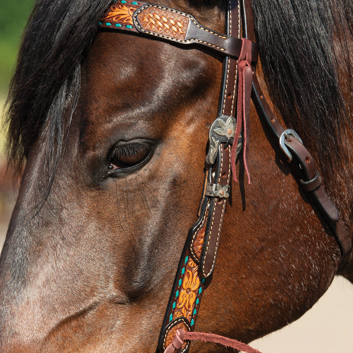 Weaver Leather Turquoise Cross Floral Buckstitch 5/8" Headstall