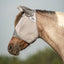 Cashel Crusader Sun Fly Mask in grey mesh, featured on a horse for a secure, anatomical fit. This protective horse fly mask includes mesh ear covers and provides ultimate UV and fly protection. Made from breathable, durable fabric with a visible brand logo, it’s the perfect equestrian accessory for keeping horses comfortable and shielded from pests and sun during summer turnout.