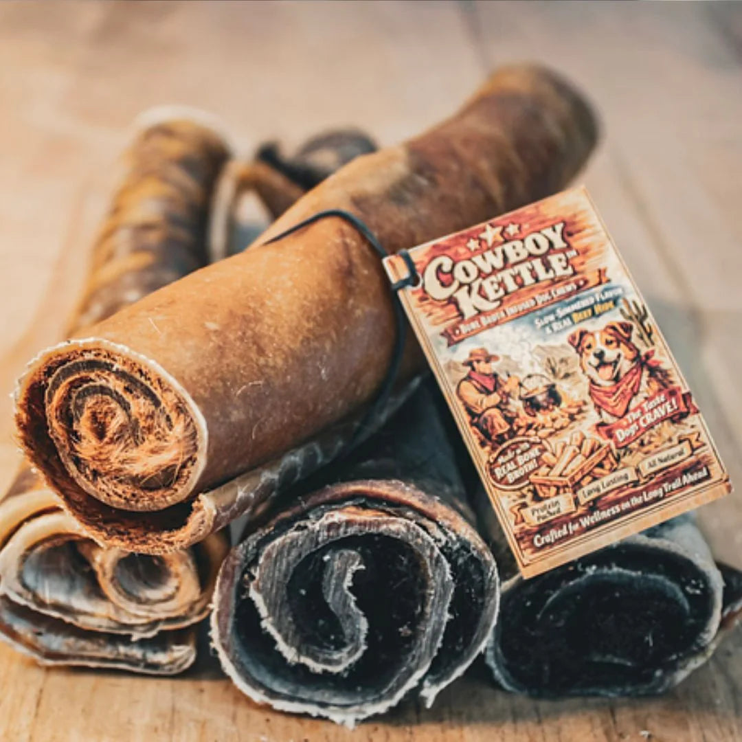 Cowboy Kettle Range Boss Premium Beef Hide Dog Chew - 9 Inch Long-Lasting Natural Treat for Barn Dogs