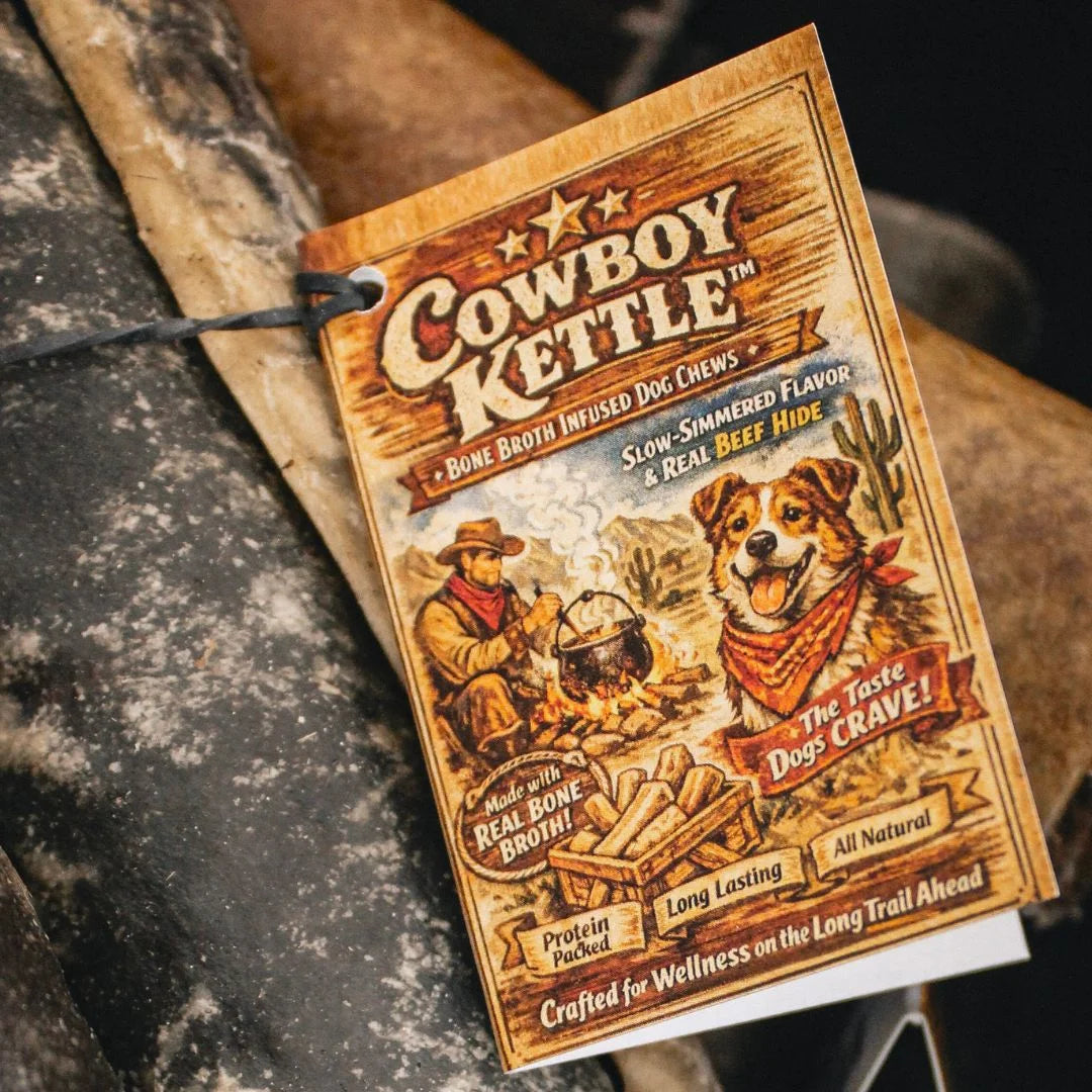 Cowboy Kettle Wrangler 6 Inch Beef Hide Dog Chew - Durable Long-Lasting Barn Dog Treat