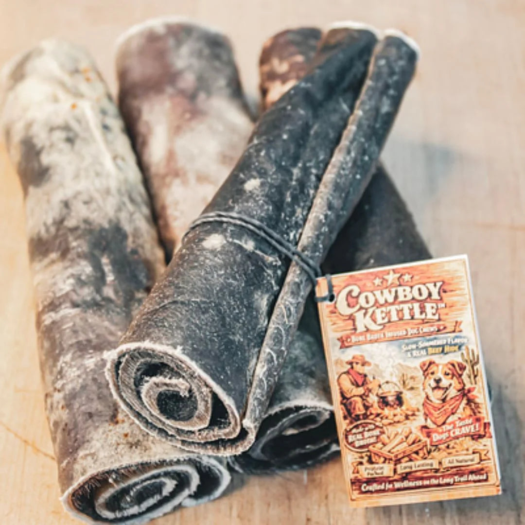 Cowboy Kettle Wrangler 6 Inch Beef Hide Dog Chew - Durable Long-Lasting Barn Dog Treat