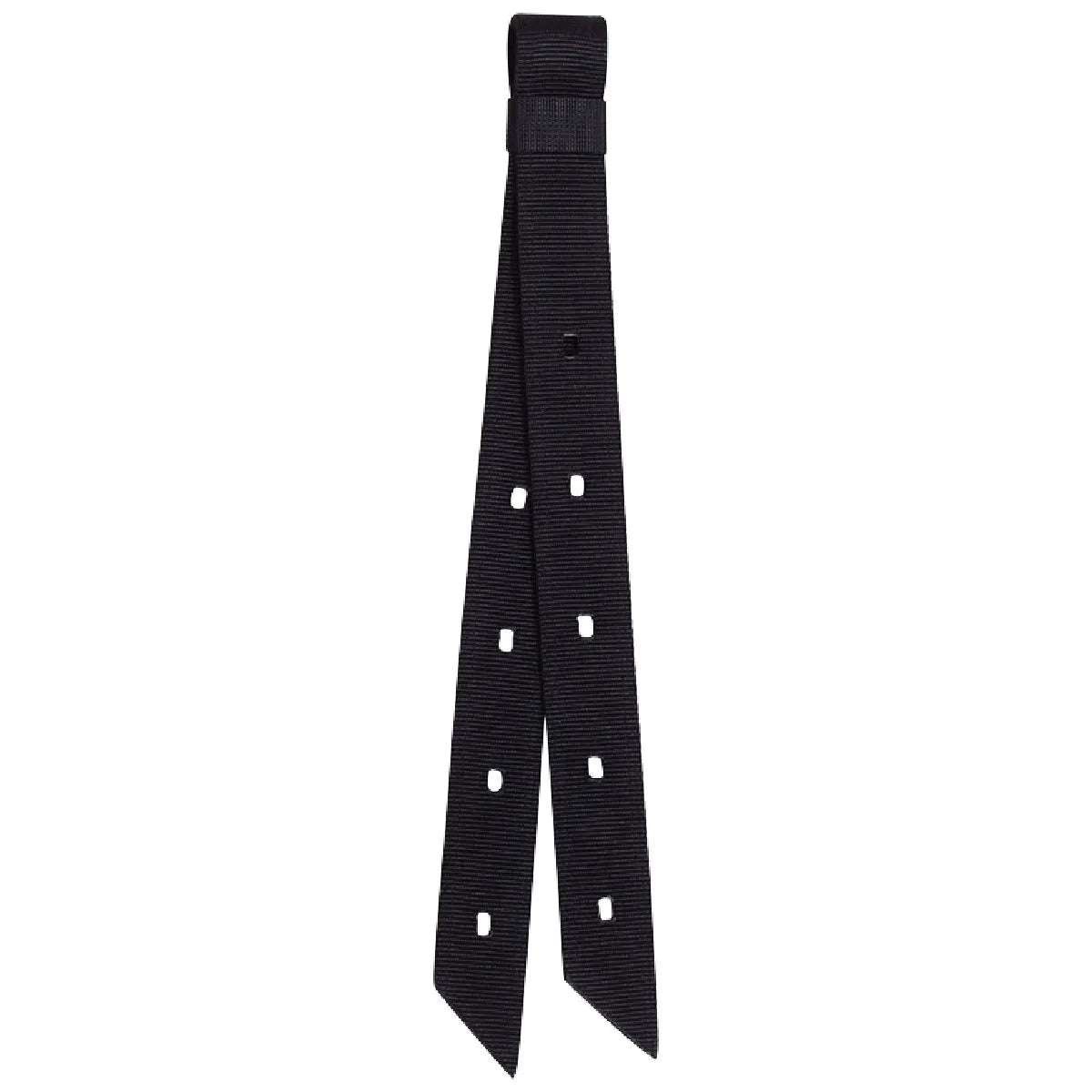 Cashel Durable Black Nylon Off Billet for Western saddles, measuring 1-3/4" x 32". This high-quality horse tack features heavy-duty, weather-resistant nylon webbing with a reinforced top loop and multiple pre-punched holes for easy cinch adjustment. A reliable and long-lasting essential for your Western riding gear, designed for strength and security during every ride.