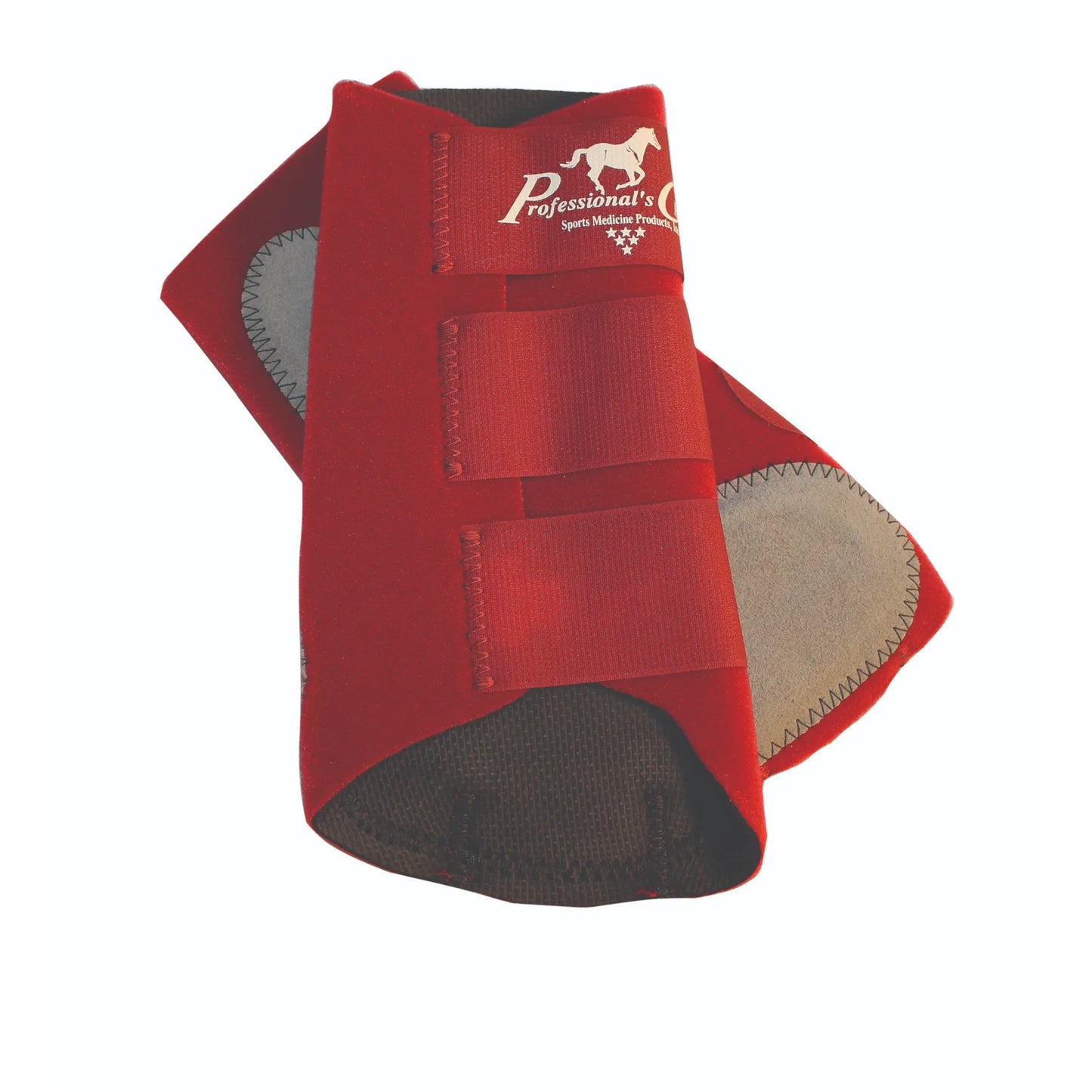 Vibrant red Professional's Choice Easy-Fit Splint Boots featuring three adjustable Velcro straps for a secure, custom fit. These high-quality equestrian leg boots offer superior protection with a durable grey strike pad and soft inner lining. Ideal for training and performance, these boots provide essential horse leg support and impact protection. A must-have addition to your equestrian gear for reliable horse leg safety and style.
