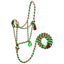 Eco-Friendly Bamboo Horse Halter with 8' Lead by Weaver Leather featuring a vibrant green and red braided pattern. This sustainable horse tack set is crafted from soft, natural bamboo fibers with decorative tassels at the knots. A matching coiled lead rope completes this durable, stylish training set. Perfect for eco-conscious horse owners and equestrian enthusiasts looking for high-quality, comfortable equipment.