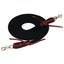 EcoLuxe Bamboo Trail Rein in black, featuring soft and durable braided bamboo rope for sustainable riding. This luxurious equestrian accessory is accented with rich burgundy leather ends and high-quality silver swivel snap hooks. Perfect for trail riding, these reins offer a comfortable grip and eco-friendly style for horse owners seeking premium western tack.