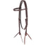 Martin Saddlery Doubled and Stitched 5/8" Brown Leather Headstall (HB44158SL) featuring white contrast stitching. This high-quality western browband bridle includes durable leather construction, stainless steel buckles, and leather bit ties. A classic piece of equestrian horse tack ideal for training, ranch work, or trail riding.