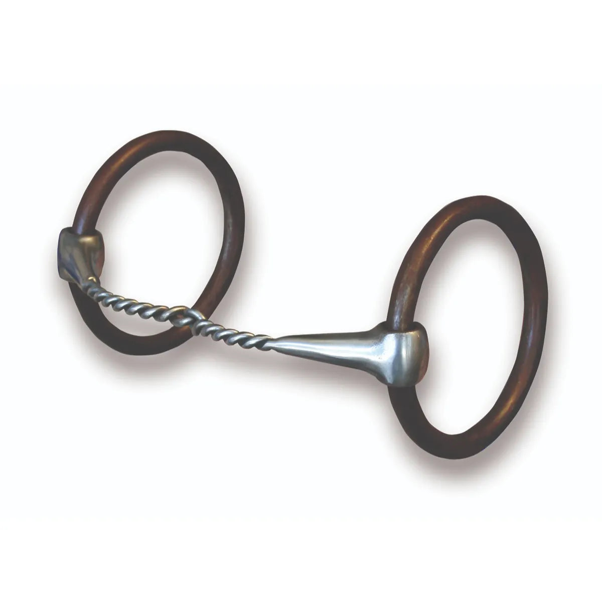 Equine O-Ring Training Snaffle Bit featuring a single-jointed silver twisted wire mouthpiece and dark bronze-toned loose rings. This professional horse training bit offers refined communication and control, making it ideal for both Western and English riding disciplines. Durable, high-quality horse tack designed for responsiveness, this bit is a must-have for any equestrian’s collection. Perfect for schooling young horses or refining cues in seasoned mounts.