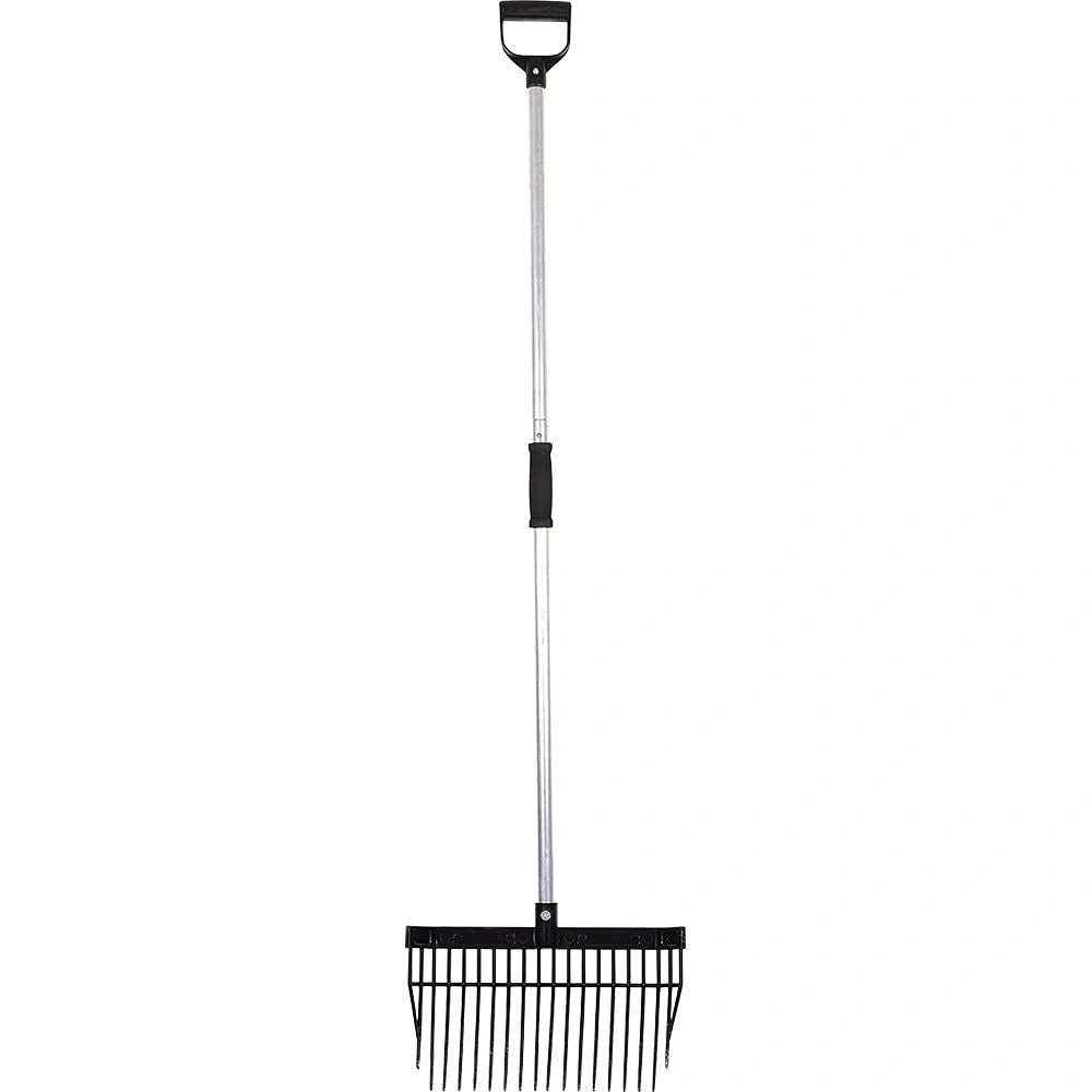 Garden rake with extendable handle on a white background