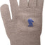 Gray work glove with a blue logo on a white background