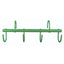 Green 6-hook adjustable metal horse tack rack featuring a durable wall-mount design for stable organization. This versatile equestrian gear rack includes six sturdy hooks perfect for hanging bridles, halters, leads, and other horse equipment. A heavy-duty, powder-coated green finish provides a stylish and rust-resistant solution for keeping any tack room or barn tidy and professional.