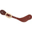 Handcrafted chocolate latigo leather spur straps featuring a smooth finish and a polished oval silver buckle. These high-quality western spur straps are made from durable skirting leather, perfect for rodeo riders and equestrian style. Adjustable design with wide teardrop ends for a secure fit on cowboy boots. Ideal for daily riding or competition gear.