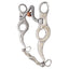 Les Vogt Cowhorse Bit featuring polished stainless steel and intricate floral engravings with gold accents. This professional western curb bit designed for sensitive horses has a medium-port mouthpiece and a copper roller to promote relaxation. Its elegant S-shaped shanks offer subtle communication and gentle control, making it a perfect show bit or high-end training tool for cow horse and performance disciplines.