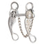 Les Vogt Roper Dogbone Snaffle Bit featuring elegant brushed stainless steel shanks with intricate floral silver engraving. This Western leverage bit includes a dogbone mouthpiece for clear communication and an attached curb chain for control. Perfect for roping and performance horses, it showcases professional craftsmanship with signature branding. A stylish and functional piece of equestrian tack designed for refined communication with your horse.