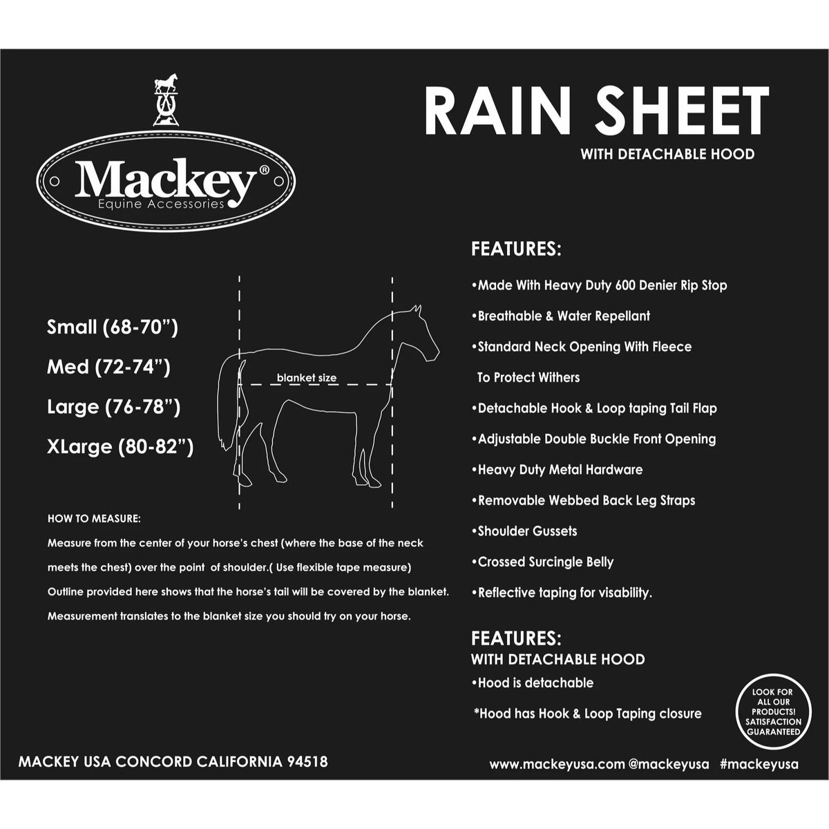 Mackey, Inc. Frogs Print Waterproof Horse Rainsheet - Lightweight Turnout Sheet - Multiple Sizes
