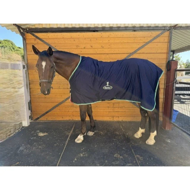 Mackey, Inc. Navy Horse Cooler Blanket with Storage Bag - Breathable Post-Ride Sheet - Multiple Sizes