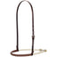 Martin Double Rope Leather Noseband featuring a dark brown mahogany leather crown strap with a polished silver buckle for easy adjustment. The unique nosepiece includes a leather-wrapped front with detailed rawhide-style lacing and a sturdy double-rope design for precise communication. This professional-grade western horse tack is perfect for training, trail riding, or barrel racing. Essential equestrian equipment designed for both control and comfort.