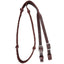 Martin Latigo 5-Plait Knotted Barrel Rein in rich dark brown leather. This premium 6.5 ft horse rein features a sturdy 5-plait braided design with four evenly spaced knots for superior grip and control. The adjustable flat leather ends come with durable silver buckles for easy bit attachment. High-quality professional equestrian tack ideal for barrel racing, roping, and horse training.