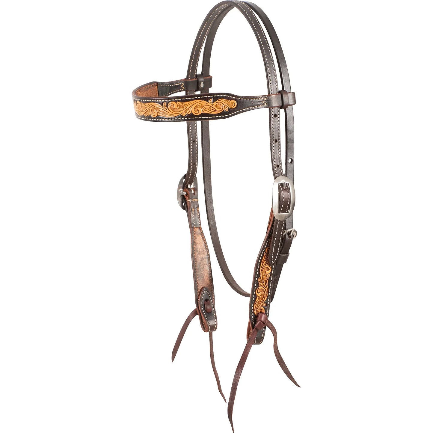 Martin Saddlery Browband Headstall - Dark Framed Scroll Tooling Premium Western Leather