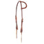 Martin Saddlery Chestnut Roughout One Ear Headstall crafted from premium leather. This western horse bridle features a stylish single-ear loop, durable roughout texture, and detailed white perimeter stitching. Includes an adjustable silver-tone buckle and traditional leather tie-ends for secure bit attachment. Perfect for western performance, ranch work, or daily riding, this high-quality chestnut leather headstall offers a classic, professional look for any horse.