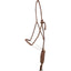 Martin Saddlery Chocolate Rope Nose Halter with 8ft Lead. Features a durable braided chocolate brown rope construction with a contrasting white nose piece. This essential horse tack includes an integrated lead rope with a thick braided tail for secure handling. Ideal for training and everyday equestrian use, this stylish western halter offers both functionality and classic style for your horse.