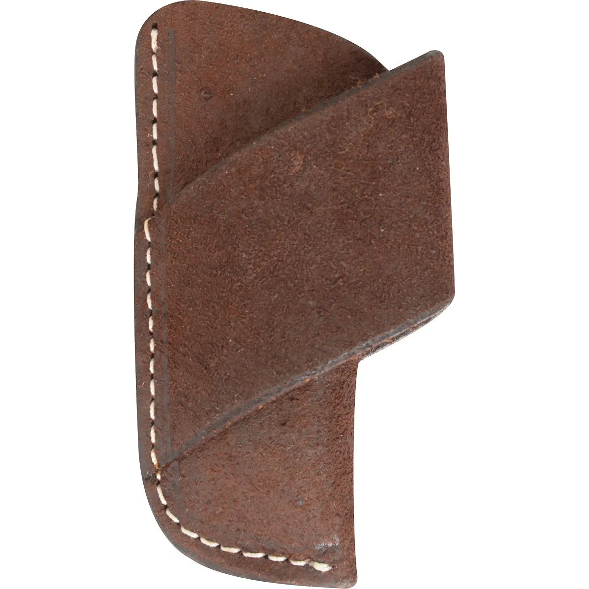 Martin Saddlery Chocolate Roughout Leather Knife Scabbard featuring a rich chocolate brown color and rugged roughout finish. This handcrafted leather sheath showcases classic white contrast stitching and a secure belt loop design. Durable and stylish, it’s the perfect accessory for western wear, horsemen, or everyday knife carry. High-quality leather gear designed for long-lasting protection of your favorite folding knife or tool.
