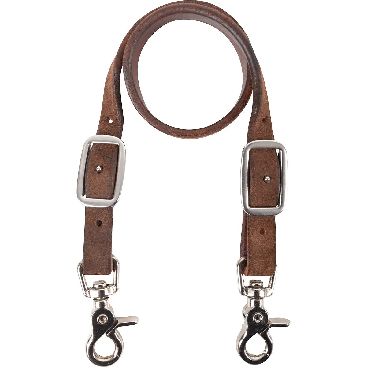 Martin Saddlery Chocolate Roughout Wither Strap for western horse tack. Crafted from high-quality chocolate brown leather with a rustic roughout texture, this strap features adjustable silver-tone buckles and heavy-duty swivel trigger snaps for a secure attachment to breastcollars. A durable and stylish equestrian accessory designed to keep your gear in place while adding a classic western look to your horse's outfit.
