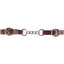 Martin Saddlery Latigo Leather Curb Strap with 3-Link Stainless Steel Chain. This premium western horse tack features rich brown latigo leather straps with adjustable stainless steel buckles on each end. A durable three-link silver chain is connected by two central metal rings, offering a classic look and reliable performance for western bridles and bits. Perfect equestrian accessory for horse training and show equipment.