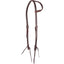 Martin Saddlery Latigo Leather Slip Ear Headstall featuring dark burgundy leather with white doubled and stitched accents. This high-quality Western headstall includes adjustable stainless steel buckles and traditional leather tie-bit ends for a secure fit. Durable and stylish, this slip-ear tack is perfect for performance horses, ranch work, or trail riding. A must-have piece of premium equestrian gear for riders who value traditional craftsmanship and reliability.