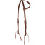 Martin Saddlery Latigo Single Ear Headstall crafted from premium dark brown leather with classic white contrast stitching. This high-quality horse tack features a unique braided ear loop, adjustable silver-tone buckles, and traditional blood knot bit ends for a secure, stylish fit. A durable and elegant choice for Western riders, ranch work, or training, this headstall combines professional performance with timeless equestrian style.