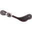 Martin Saddlery Latigo Stitched Cowboy Spur Straps in rich dark brown leather with elegant contrast stitching and polished silver-toned cart buckles. These high-quality Western spur straps are durable and adjustable, making them an essential piece of horse riding equipment and Western equestrian gear for any rider.