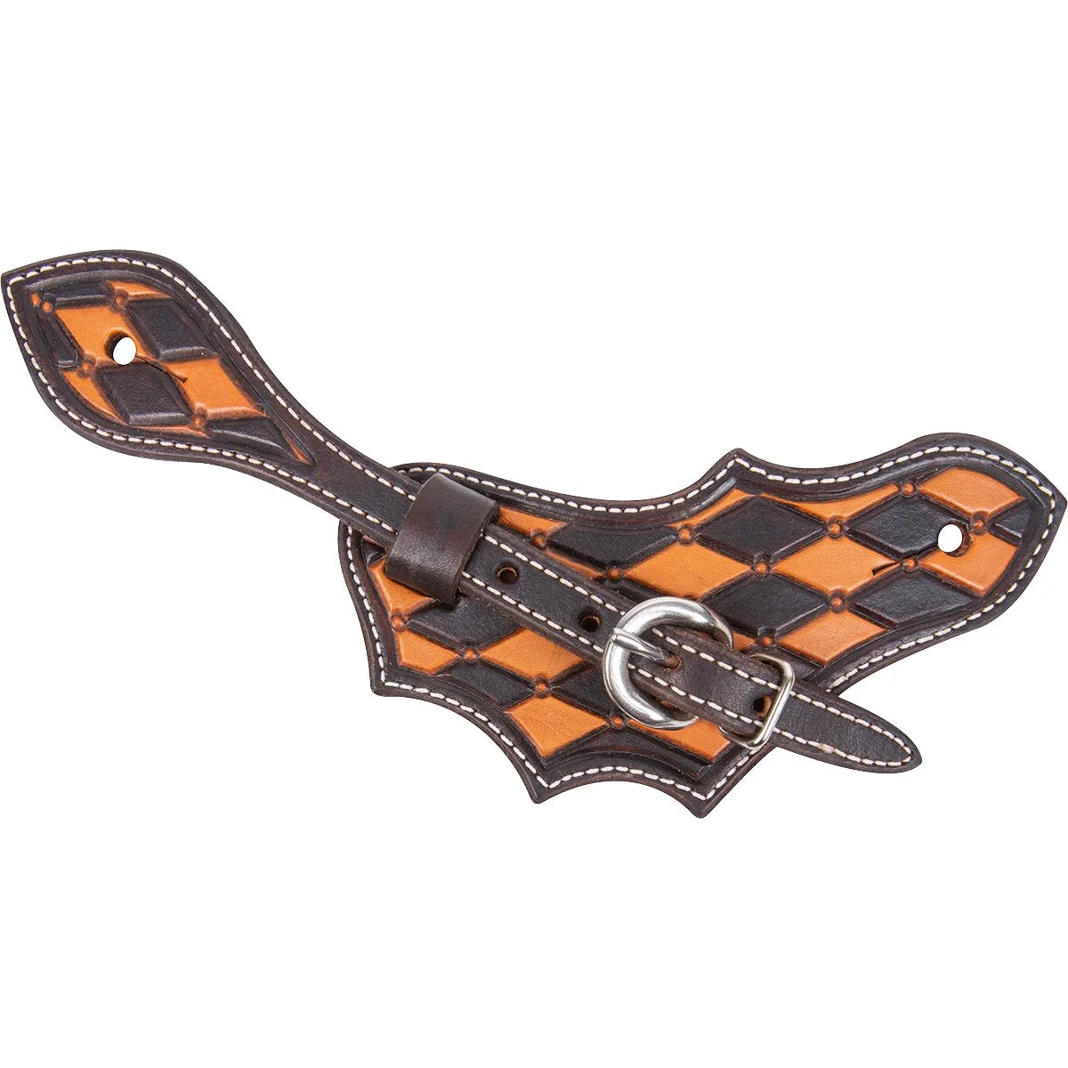 Martin Saddlery Leather Oak Leaf Spurstraps - Quilted Tooling Patches & Dyed Edge