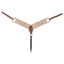 Martin Saddlery 3-inch Mohair Breast Collar featuring natural tan woven mohair for maximum breathability and horse comfort. This premium Western tack includes durable russet leather tugs with stainless steel buckles and a leather center plate with an adjustable cinch strap and brass snap hook. Perfect for trail riding or performance horses, this high-quality breast collar offers superior saddle stability and a classic, professional look.