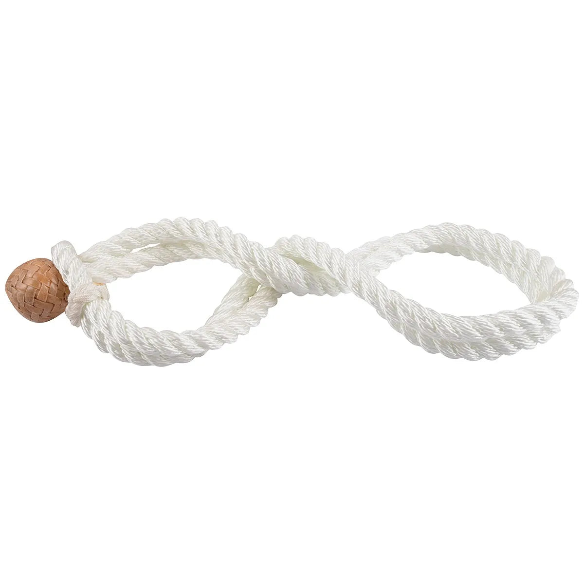 Martin Saddlery Rope Hobble featuring high-quality white twisted rope in a double-loop design. This durable horse restraint includes a sturdy hand-braided leather button knot for secure fastening and reliable performance during training or ground tying. Ideal equestrian gear for teaching horses patience and stillness, perfect for trail riding or ranch work.